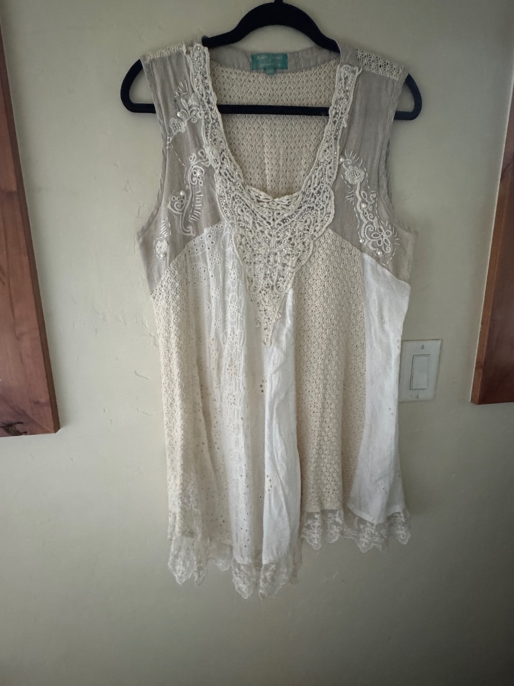 Crochet & Lace Panel Sleeveless Tank - Cream